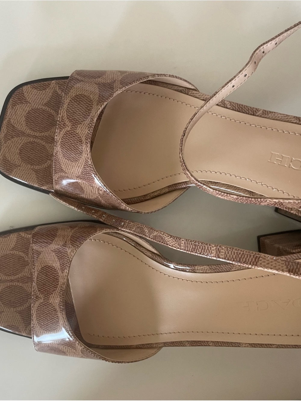 Coach Brown Signature Block Heel Sandal with Ankle Strap Patent - Picture 8 of 9